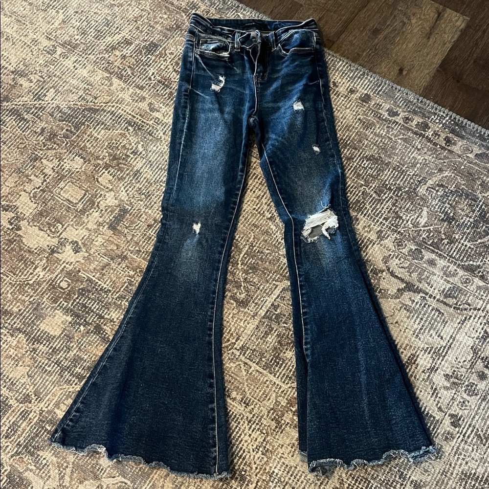 Flying Monkey Dark Blue High rise Distressed Flare Jeans